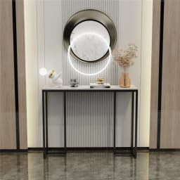 LUVODI Modern Long Console Table with White Marble Top And Black Metal Legs Sofa Behind Table for Entryway Foyer Decor