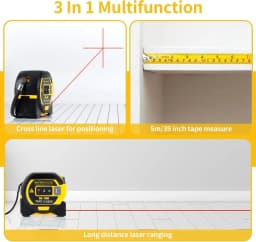 The Almighty Ruler 3-in-1 Tape Measure-5M Tape Measure - Vertical Cross Line - 40M Digital Laser Distance Meters - LCD Display