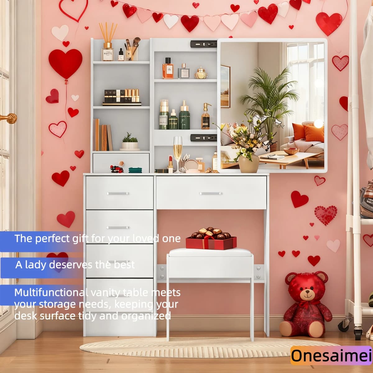 (Valentine's Day Gift) New Home Vanity Table with Makeup Mirror Features 3 Colour Modes and Adjustable Brightness