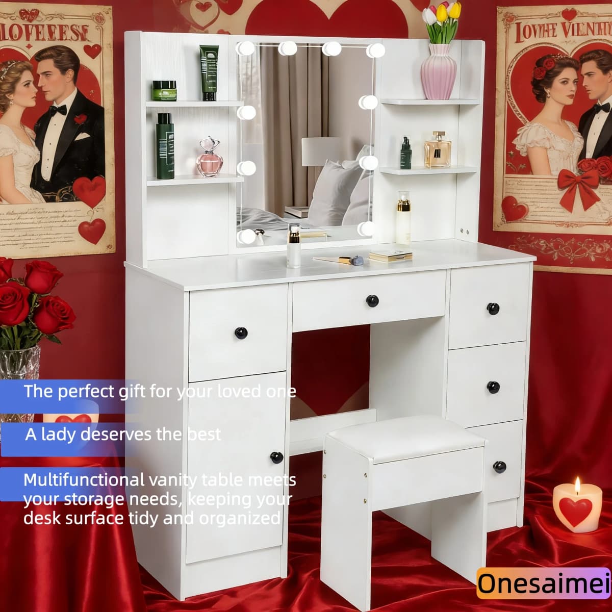 (Festive Gift) Brand-new bedroom dressing table with vanity mirror featuring three colour modes and adjustable brightness