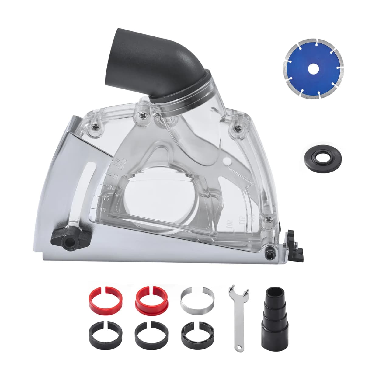 SucceBuy Cutting Dust Shroud for Angle Grinders Universal 4-5 in Angle with 6 Clamping Washers & 5 in Diamond Grinding Cup Wheel
