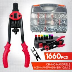 PORIYA Up To 1660pcs Rivet Tool Riveting Gun Rivnut Riveter Thread Nutserts Hand M3-M12