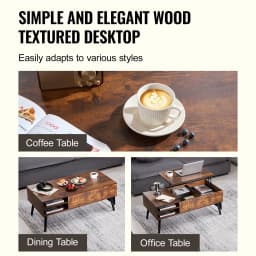 SucceBuy Lift Top Coffee Table Round/Rectangle Coffee Table with Extra Storage Pockets Pop Up/Flipable Coffee Table for Room
