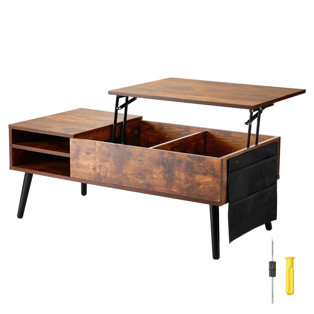 SucceBuy Lift Top Coffee Table Round/Rectangle Coffee Table with Extra Storage Pockets Pop Up/Flipable Coffee Table for Room