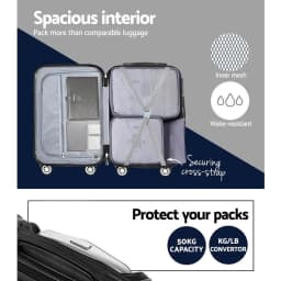3 Piece Hard Shell Luggage Set 20 24 28 Inch Spinner Suitcase with TSA Lock Travel Organiser Case Black