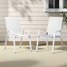 2 Piece Stackable Outdoor Dining Chairs White Patio Lounge Chairs for Garden Balcony Terrace Furniture