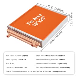SucceBuy Heat Exchanger Water to Air 18"x 20", for Outdoor Wood Furnaces Residential Heating and Cooling and Forced Air Heating