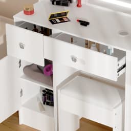 Vanity Desk Set with Smart LED Mirror & 6 Drawers - Dressing Table + Stool, Sturdy Wood Frame for Bedroom, Modern Functional Dre