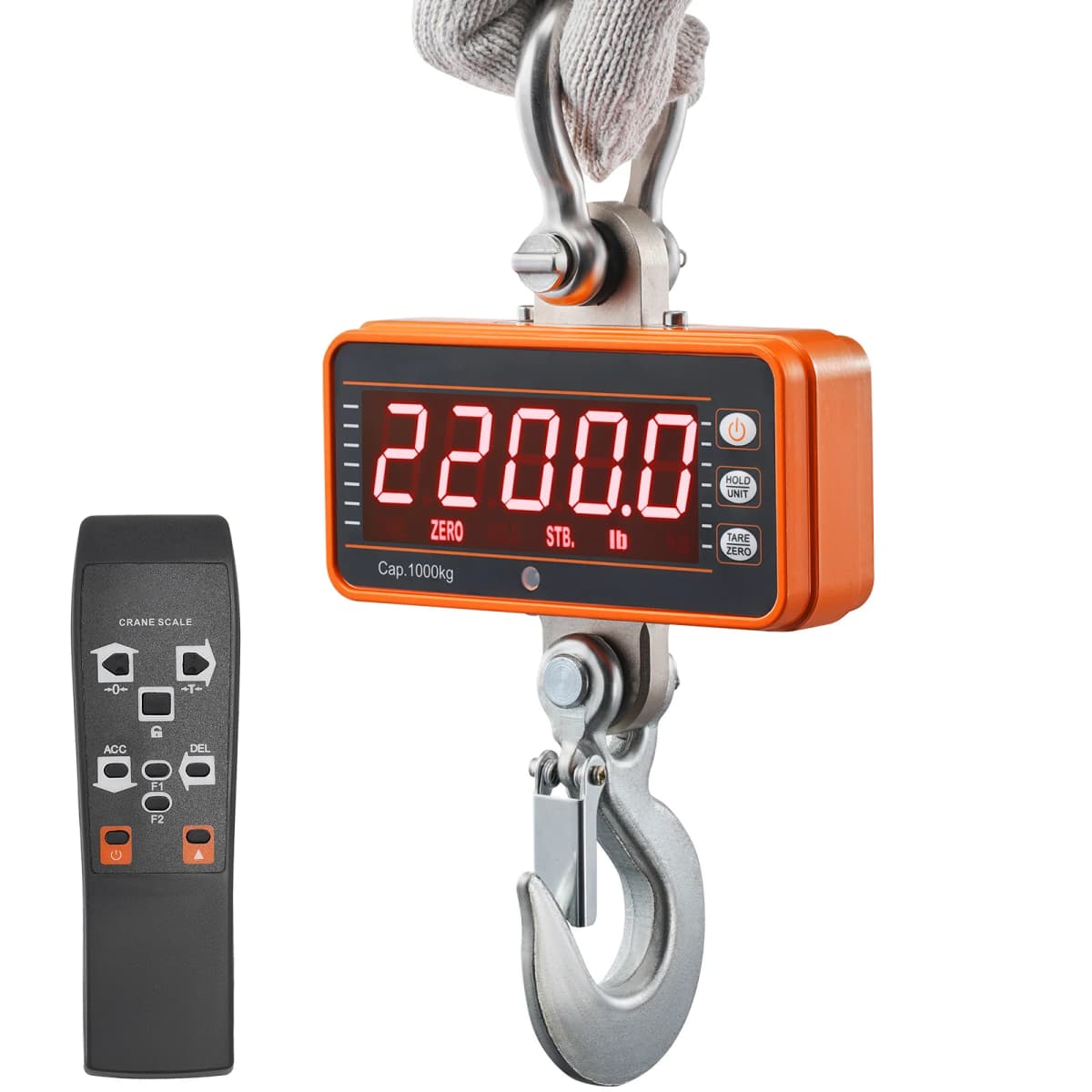 SucceBuy 1000 kg Digital Crane Scale Industrial Hanging Scale with Remote Control Cast Aluminum & LED Screen for Construction