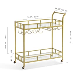 SucceBuy Bar Cart Gold Home Bar Serving Cart on Lockable Wheels with Tempered Glass Shelves for Home Kitchen Dining Living Room