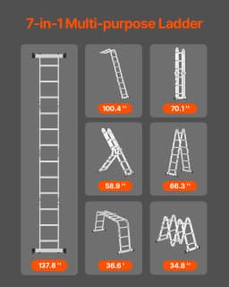 SucceBuy Multi-Purpose Folding Ladder 7- in -1 Tall Step Ladder A Frame Adjustable Telescoping Ladder for Household Outdoor Work