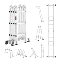 SucceBuy Multi-Purpose Folding Ladder 7- in -1 Tall Step Ladder A Frame Adjustable Telescoping Ladder for Household Outdoor Work