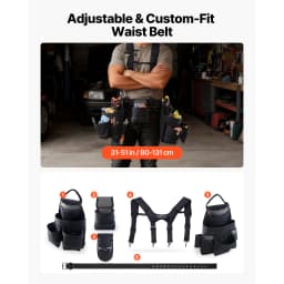 SucceBuy 19 Pockets Tool Belt Tools Pouch Waist Adjustable 31-51in Utility Belt Work Bag Detachable Suspension for Electrician