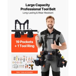 SucceBuy 19 Pockets Tool Belt Tools Pouch Waist Adjustable 31-51in Utility Belt Work Bag Detachable Suspension for Electrician