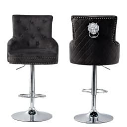 Luxury Velvet Swivel Bar Stools with Lion Knocker Upholstered Bar Dining Chairs for Home Bar Table