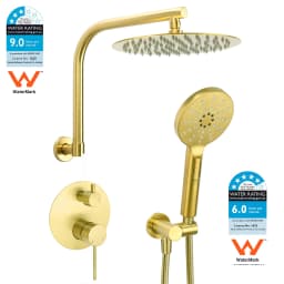 **Sydney Stock** KYLINS Brushed Gold Round Rain Shower Head 3 Mode Handheld Kit 2 Way Mixer Diverter Tap Set Wels WaterMark