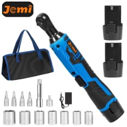 Jemi Tool 12V Electric Ratchet Wrench Set, 40N.m, 3/8'' Cordless Electric Wrench, Equipped with 7 Sockets and LED Light, Suitable for Automotive Maintenance, Disassembling Screws and Nuts, and a Variable-Speed Ratchet Wrench for Use in Narrow Spaces.
