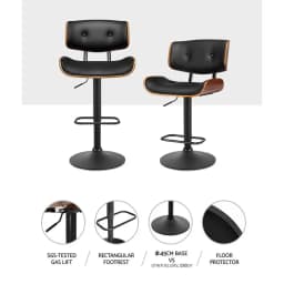 All Black Leather Gas Lift Adjustable Swivel Bar Stools Kitchen Counter Chairs