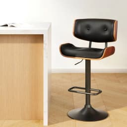 All Black Leather Gas Lift Adjustable Swivel Bar Stools Kitchen Counter Chairs