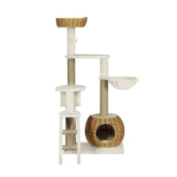 138cm Multi Level Cat Tree Scratch Post Wooden Bed Condo House Rattan Ladder Indoor Cat Activity Center