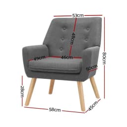 Grey Charcoal Linen Fabric Armchair Modern Upholstered Accent Chair Home Living Room Furniture