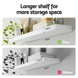 Floating Wall Shelf Set of 2 White 90cm Modern Minimalist Wood Wall Mounted Storage Shelves for Living Room Bedroom Bathroom Organizer