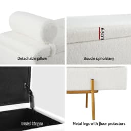 140cm Boucle Fabric Storage Ottoman Bed Frame with Pillow Headboard Modern Upholstered Lift Up Bedroom Bed