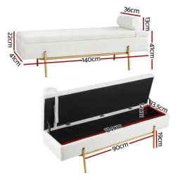 140cm Boucle Fabric Storage Ottoman Bed Frame with Pillow Headboard Modern Upholstered Lift Up Bedroom Bed