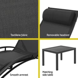 3 Piece Steel Sun Lounge Outdoor Patio Furniture Set with Table and Chairs Garden Relaxing Lounger
