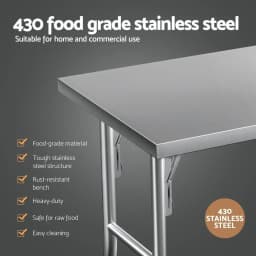 430 Stainless Steel Kitchen Workbench on Wheels 122X61CM Heavy Duty Food Prep Table with Lower Shelf