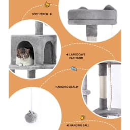 161cm Grey Cat Tree Tower Condo Scratching Post Multi Level Sisal Scratcher House for Indoor Cats