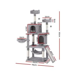 161cm Grey Cat Tree Tower Condo Scratching Post Multi Level Sisal Scratcher House for Indoor Cats