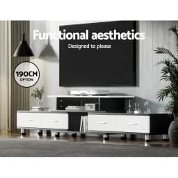 Extendable TV Cabinet Entertainment Unit 160CM to 220CM Modern Living Room Media Storage Console Stand Low Profile TV Stand With Shelves