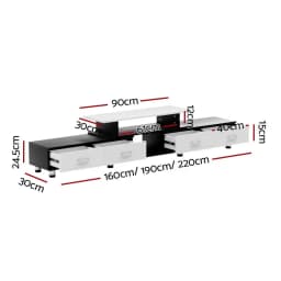 Extendable TV Cabinet Entertainment Unit 160CM to 220CM Modern Living Room Media Storage Console Stand Low Profile TV Stand With Shelves