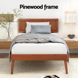 Single Size Wooden Bed Frame Walnut Finish Minimalist Bed Base for Home Bedroom Furniture