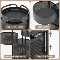 5 Tier Kitchen Storage Cart Round Basket Black Rolling Utility Rack for Home Organizer