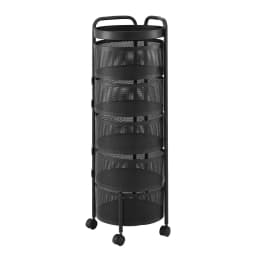 5 Tier Kitchen Storage Cart Round Basket Black Rolling Utility Rack for Home Organizer