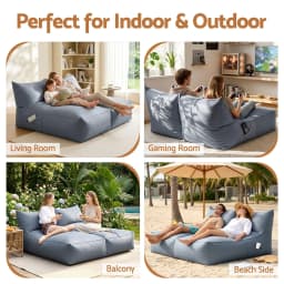 Outdoor Bean Bag Chair Cover No Filler 2 Seater Splash Proof Large Lounge Sofa Cover for Adults for patio Poolside Indoor Grey