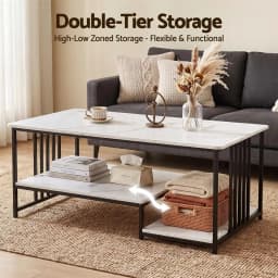 100cm Faux Marble Coffee Table 2 Tier Center Table White Black Storage Living Room Modern Minimalist Furniture