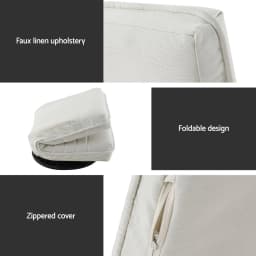 Modern Floor Lounge Chair and Coffee Table Set Swivel Foldable Linen Sofa Chair White C Shaped Side Table Walnut