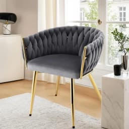 Velvet Weave Dining Armchair Modern Grey Lounge Cafe Kitchen Chair
