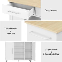 Kitchen Island Trolley Rolling Serving Cart with Storage Drawer Cabinet 100cm White