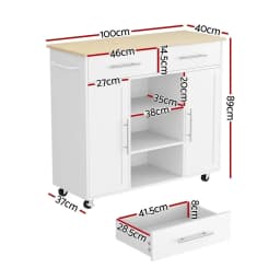 Kitchen Island Trolley Rolling Serving Cart with Storage Drawer Cabinet 100cm White