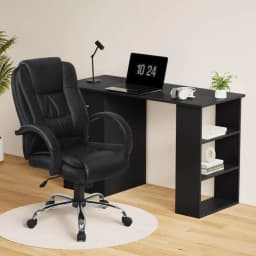 120cm Computer Desk and Executive Office Chair Set PU Leather High Back Black Office Furniture Set