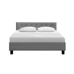 Queen Size Grey Upholstered Bed Frame with Storage Headboard Platform Mattress Support Modern Bedroom Furniture