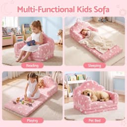 Kids Fold Out Sofa Bed 2 in 1 with Washable Cover Carry Handle Storage Pocket Glow in the Dark Pink
