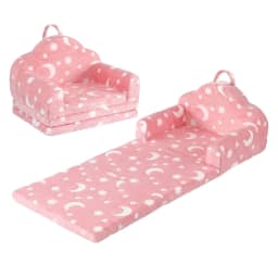 Kids Fold Out Sofa Bed 2 in 1 with Washable Cover Carry Handle Storage Pocket Glow in the Dark Pink