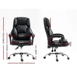 Executive Office Chair Leather Recliner Adjustable High Back Swivel Ergonomic Computer Desk Chair Black Padded Home Office Seat