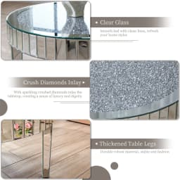 Luxury Silver Mirror Coffee Table with Crystal Diamonds Inlay Round Accent Side Table for Living Room Bedroom