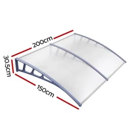 Window Door Awning Canopy 1.5x2m Transparent Rain Shelter Grey Plastic Frame Outdoor Entrance Cover